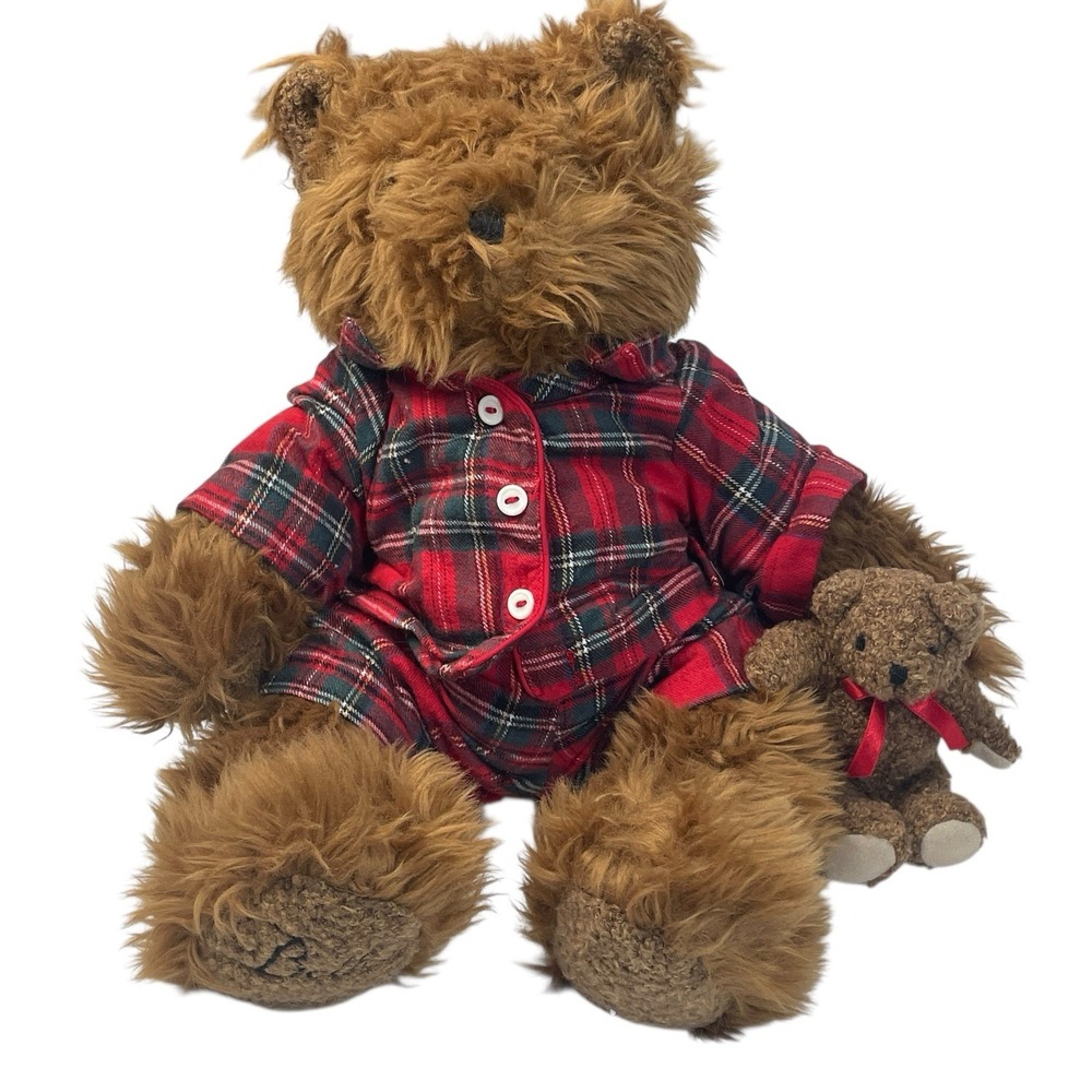 Belkie Bear 2000 Plush Teddy‎ Bear with Plaid Pajamas & Mini Bear Friend Vintage